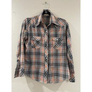 KMART WOMENS WESTERN VINTAGE BLOUSE LONG SLEEVE COLLAR PLAID